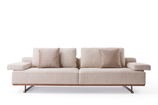 S0601 Stoffsofa mit Holz- und Metalldetail