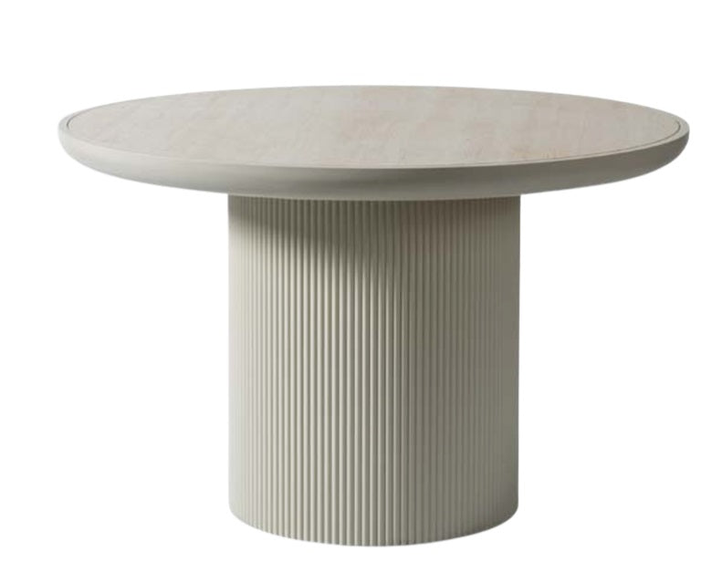 T1505 Esstisch mit gerilltem Rundfuss in Creme