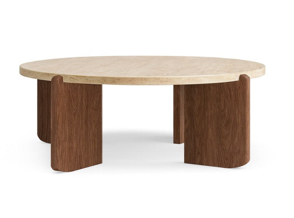 T2013 Esstisch aus Travertin und Nussbaumholz