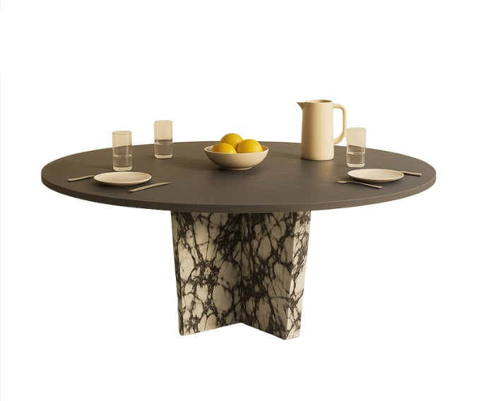 T2018 Runder Tisch mit schwarzer Platte