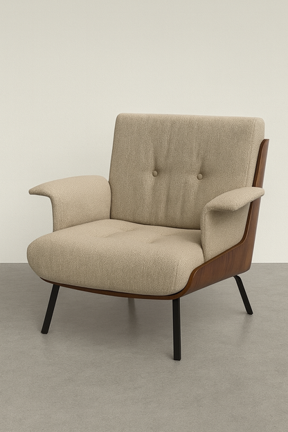 A2001 Beiger Sessel mit Holzrahmen