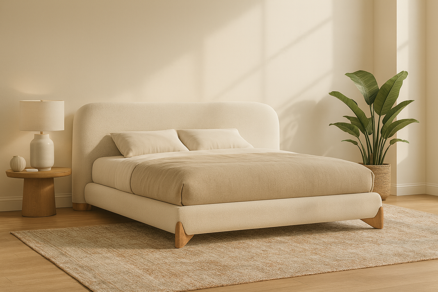 B2007 Stoffbett mit Holzfüess