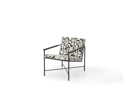 A0123 Metallstuhl mit grafischem Stoff