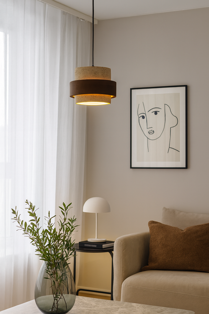 L2003 Pendelleuchte aus Travertin und Holz