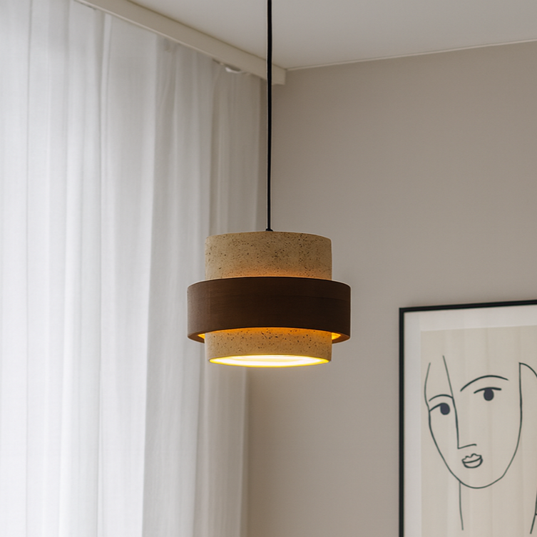 L2003 Pendelleuchte aus Travertin und Holz