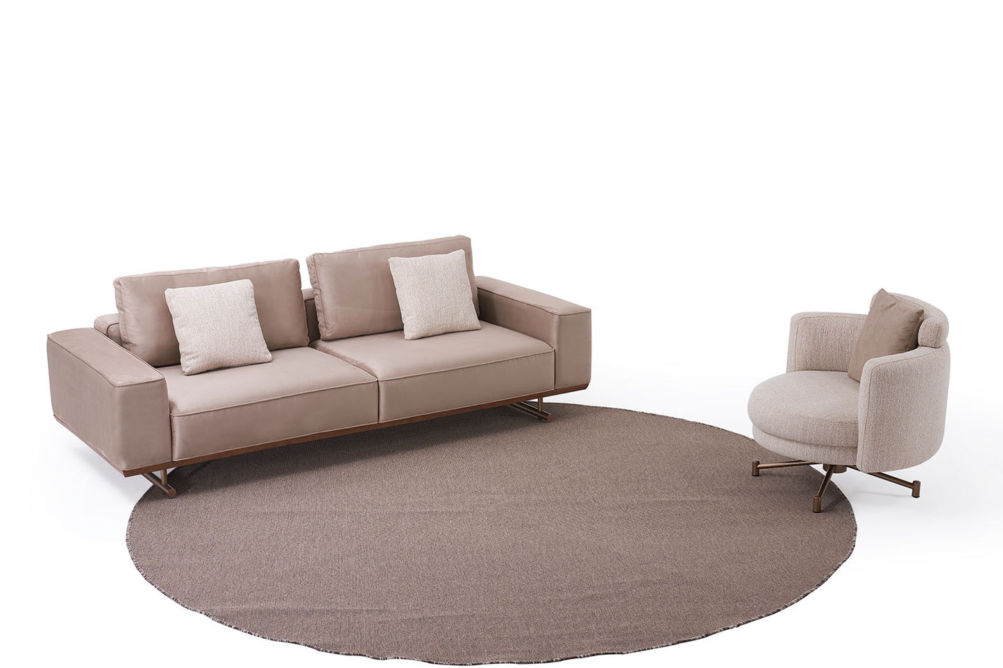 S0601 Stoffsofa mit Holz- und Metalldetail