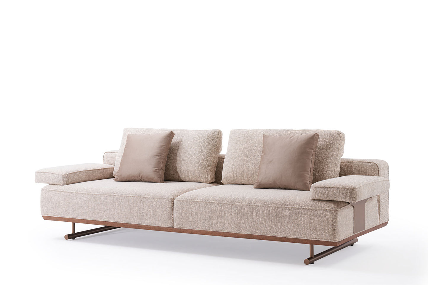 S0601 Stoffsofa mit Holz- und Metalldetail