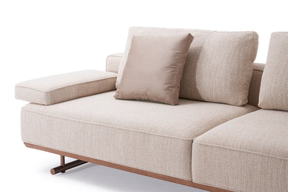 S0601 Stoffsofa mit Holz- und Metalldetail