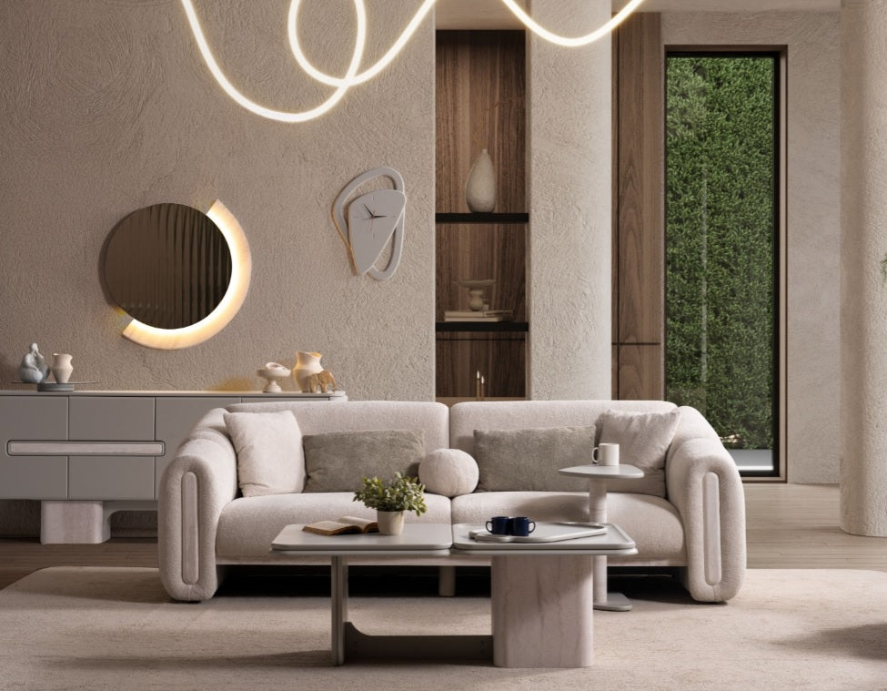 S0801 Sofa aus Bouclé-Stoff