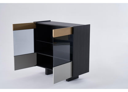 SB1204 Anrichte in Schwarz, Grau & Messing