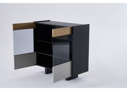 SB1204 Anrichte in Schwarz, Grau & Messing