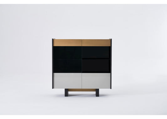 SB1204 Anrichte in Schwarz, Grau & Messing