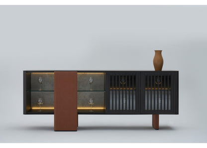 SB1207 Sideboard mit Glas und Lederakzenten
