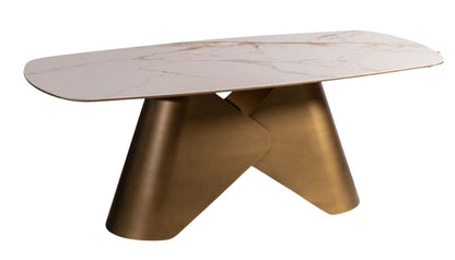 T1502 Esstisch mit goldfarbenem Fuss und Keramikplatte