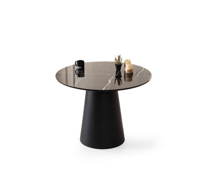 T1403 Runder Tisch mit schwarzer Marmorplatte