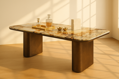 T2027 Rechteckiger Tisch mit goldenen Akzenten