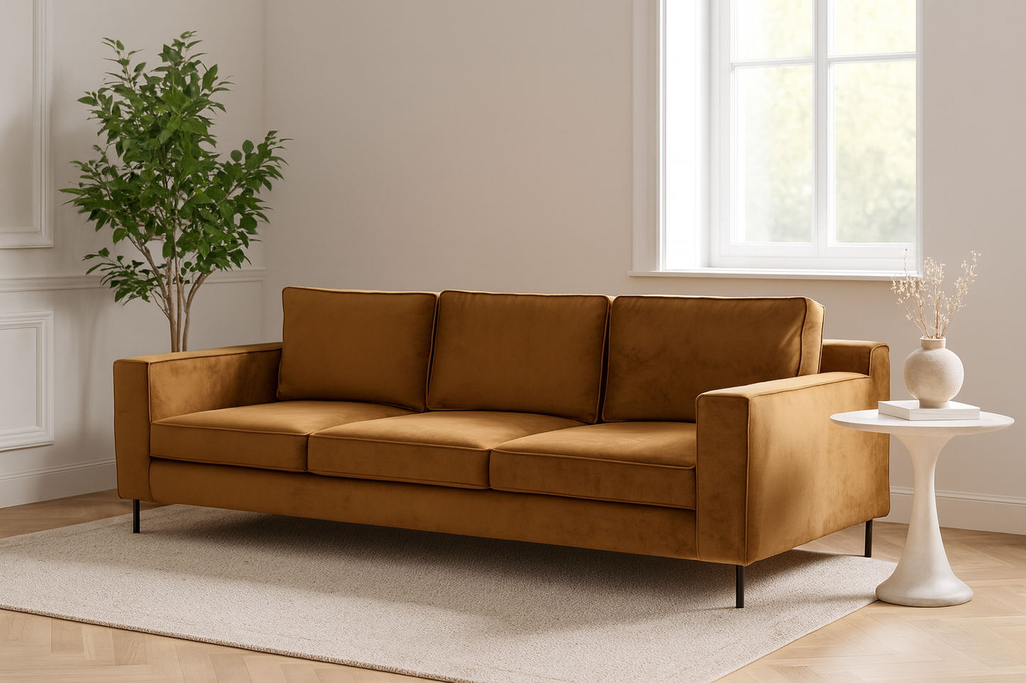 S016 Samtsofa mit drei Sitzplätzen