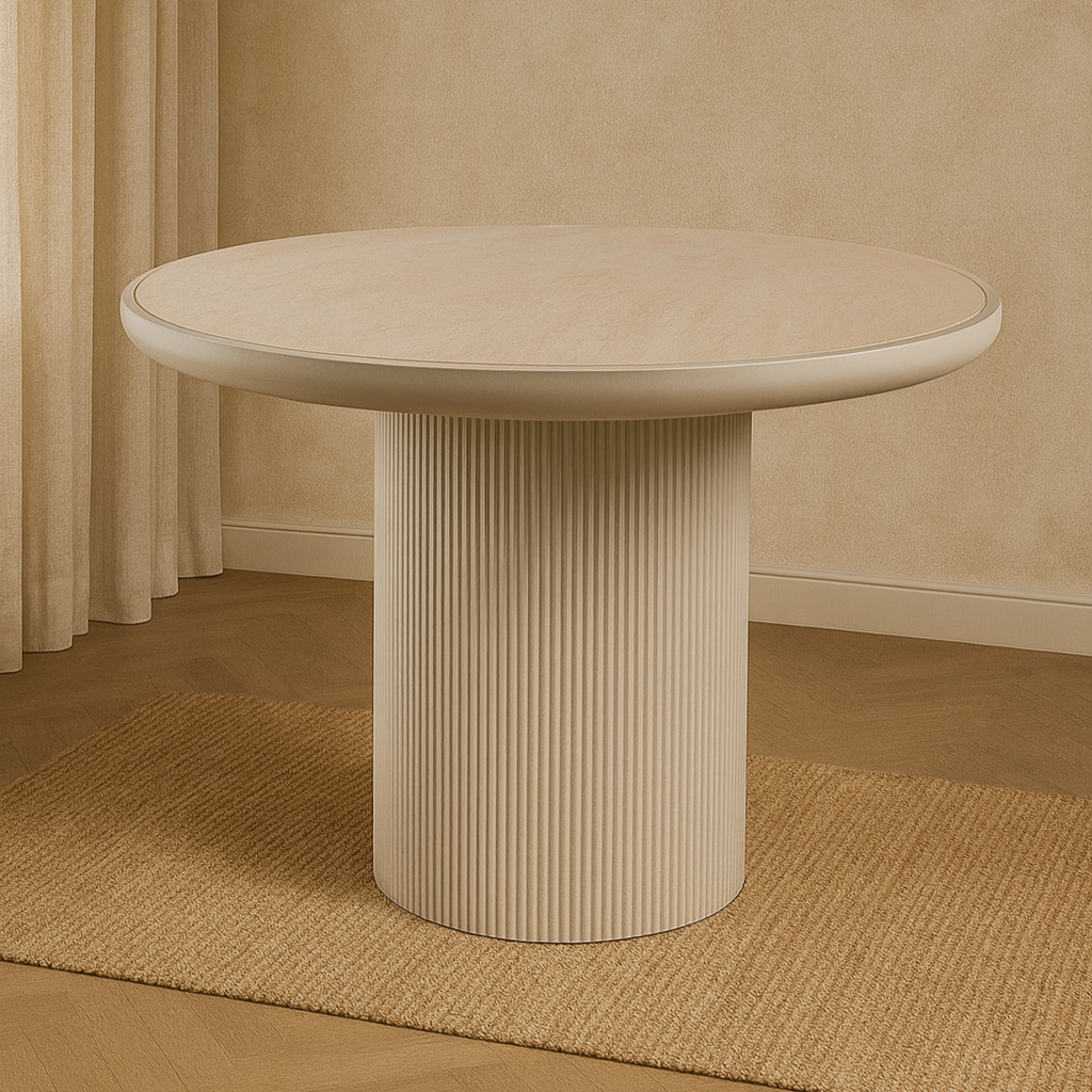 T1505 Esstisch mit gerilltem Rundfuss in Creme