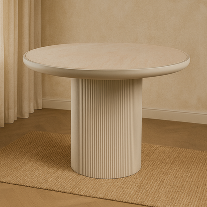 T1505 Esstisch mit gerilltem Rundfuss in Creme