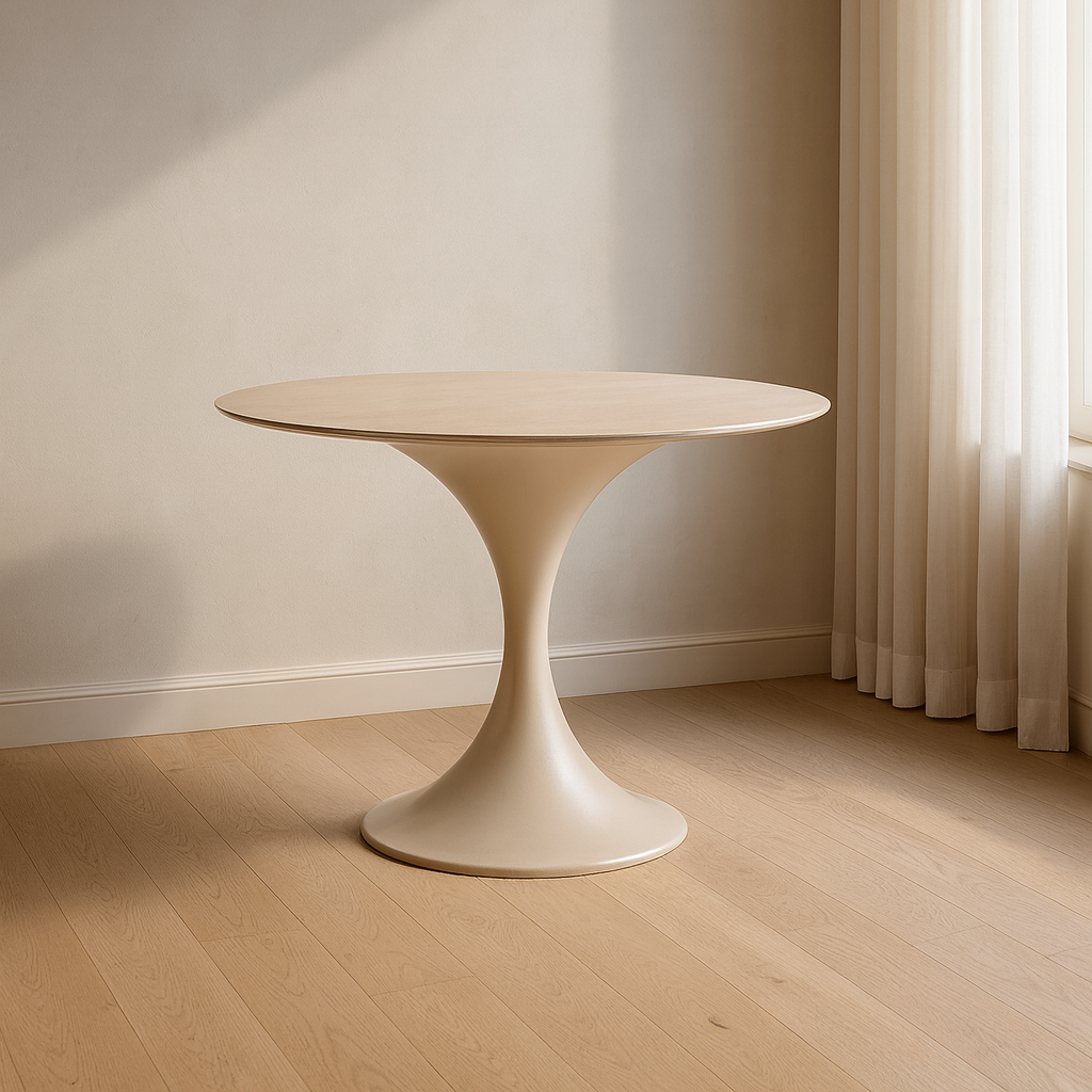 T0506 Runder Esstisch in Creme und Eiche