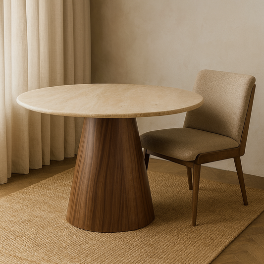 T0508 Esstisch aus Travertin und Nussbaum