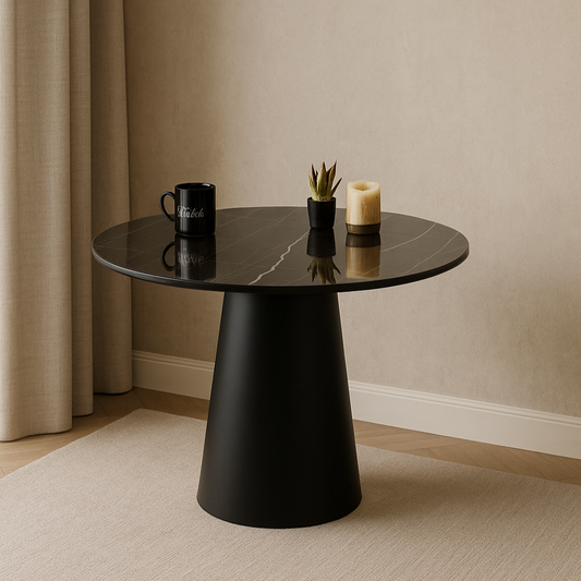 T1403 Runder Tisch mit schwarzer Marmorplatte
