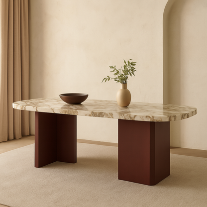 T2037 Esstisch mit Bordeaux-Akzenten