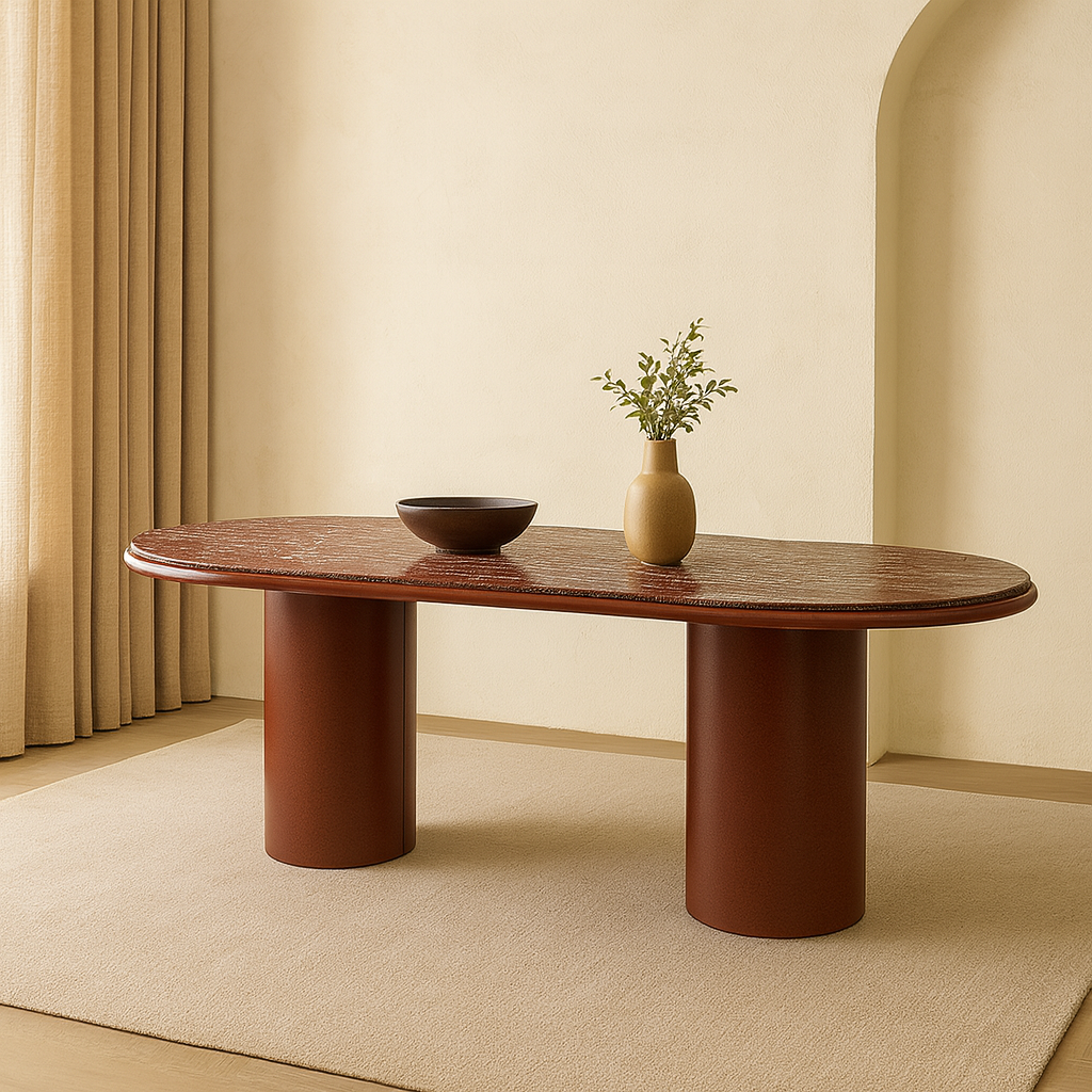 T2038 Esstisch in Dunkelrot mit Steinplatte