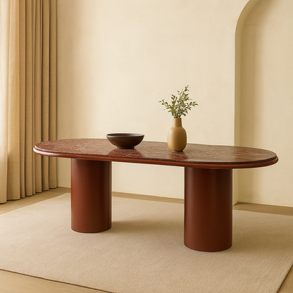 T2038 Esstisch in Dunkelrot mit Steinplatte